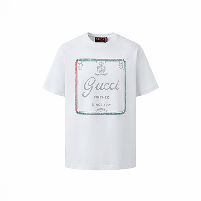 9a+ quality gucci vintage framed label print short sleeve t‑shirt